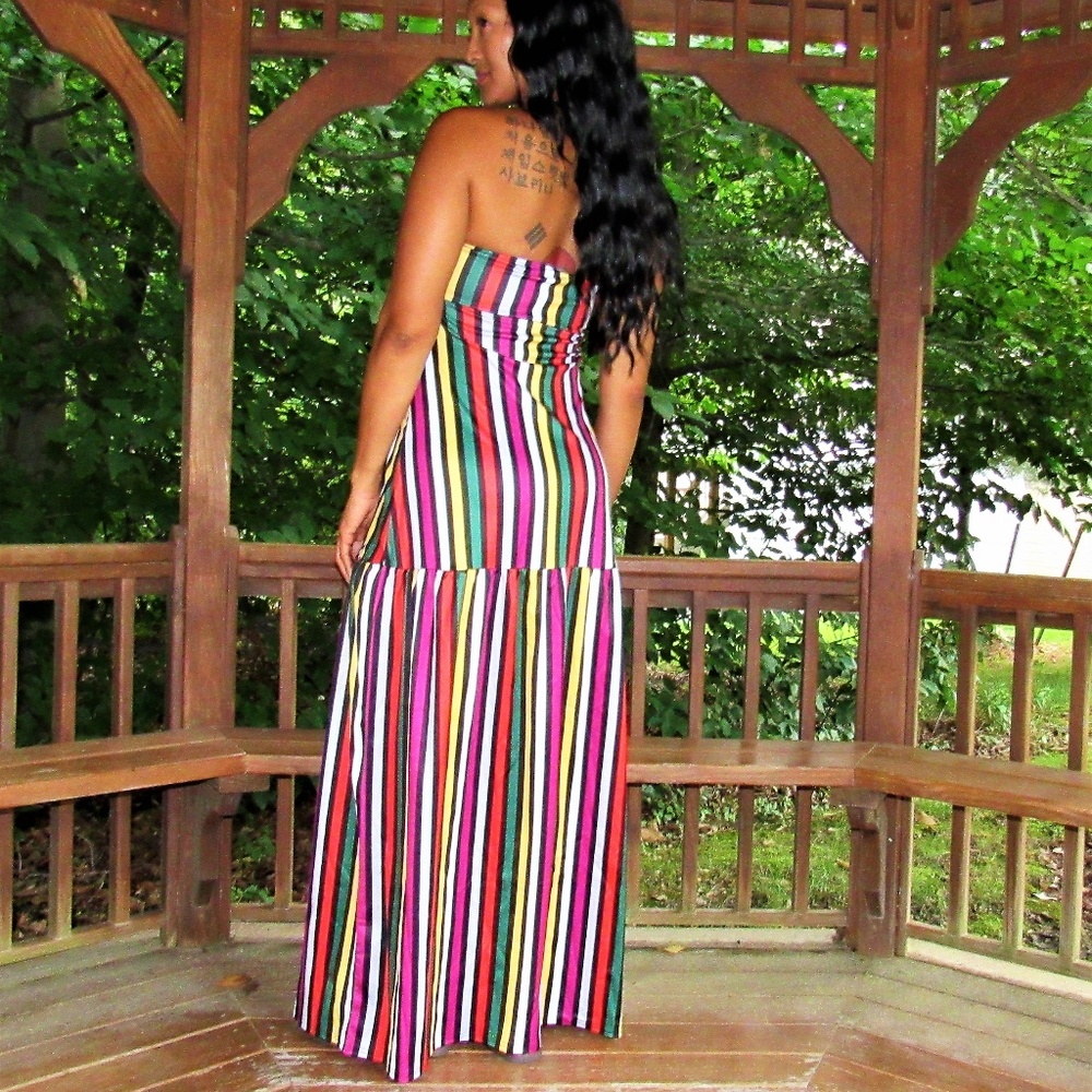 NWOT Strapless Stripe Long Maxi Dress - Picture 2 of 7